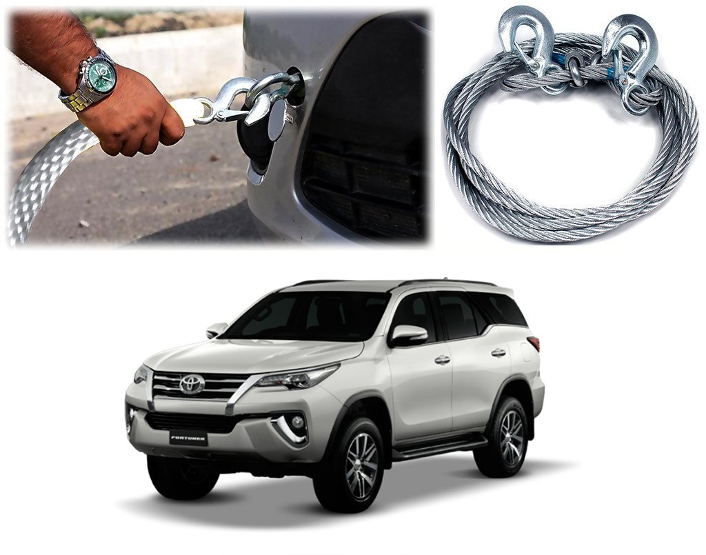 Auto Pearl Car Auto Full Steel Towing Tow Cable Rope 2000kgs 6mm Heavy Duty 4Mtr for Fotuner 2017 (Silver)