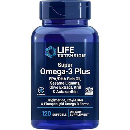 Amazon.com: Life Extension Super Omega-3 Plus EPA/DHA Fish Oil, Sesame  Lignans, Olive Extract, Krill \u0026 Astaxanthin - Heart, Brain \u0026 Joint Health  Support - Gluten-Free, Non-GMO - 120 Softgels : Health \u0026