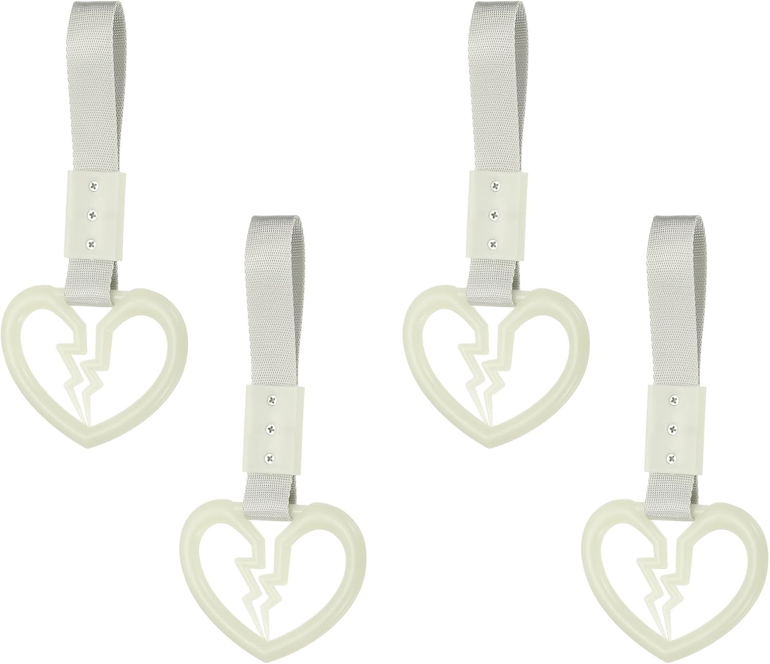 PATIKIL 4Pcs Broken Heart Shaped Car Handle Straps, Car Hanging Accessories Bumper Warning Ring Drift Charm for Auto Bus Decor Interior Exterior Decoration, Luminous