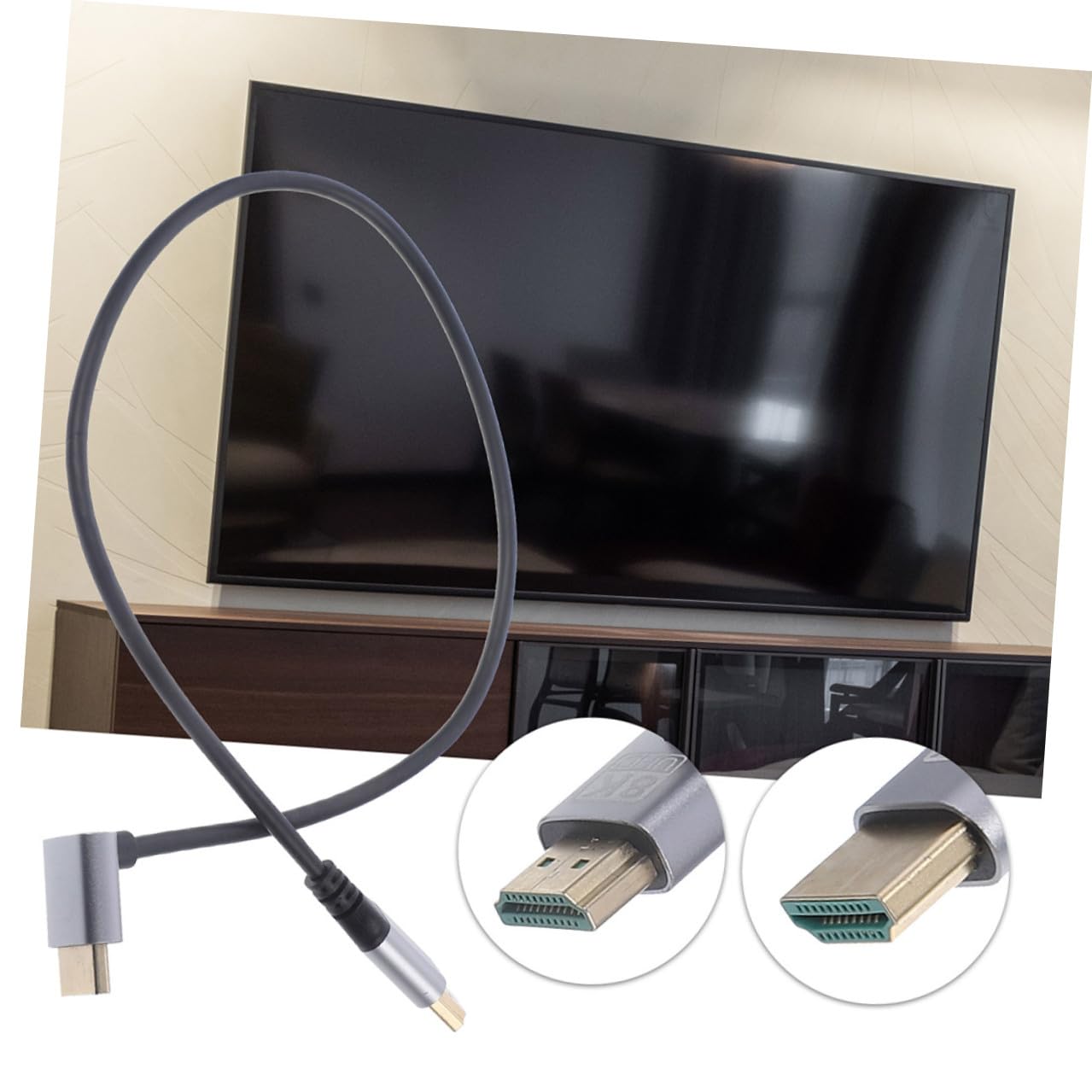 SEWACC 8k High-Definition Video Cable Upward Angle 1m with Male-to-Male Connectors for Monitor, Laptop, and Tv Coupler, Flexible Wire for Computer and Projector Accessories