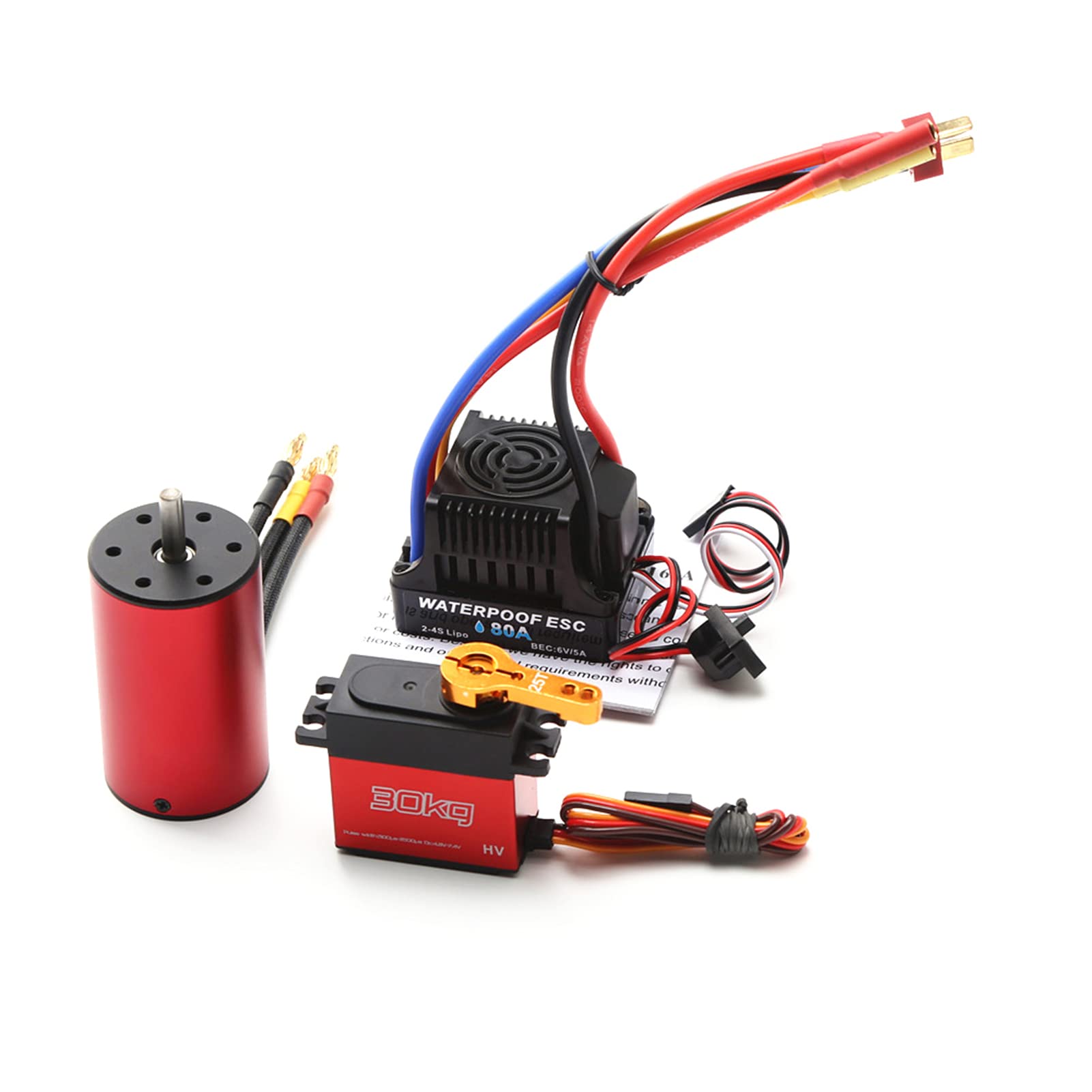 Silnik bezszczotkowy, HUIOP S3660 3100KV Wodoodporny silnik bezszczotkowy 80A ESC 30KG Servo zamiennik dla RC Car 1/8/ 1/10 RC Car 1/14 RC Car