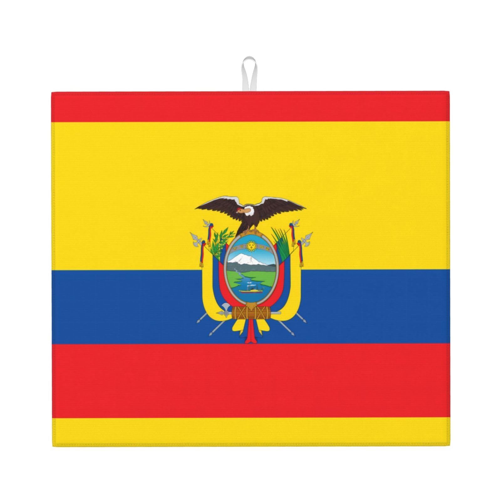HJFCZH Flag of Ecuador Prints Kitchen Drying Mat – Absorbent Microfiber Throw for Dishes, Non-Slip Counter Cover, Quick-Drying Layer with Fade-Resistant Print