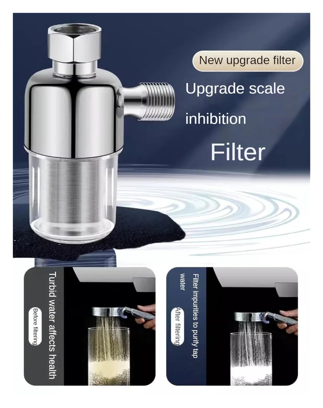 Filtre avant ménager en acier inoxydable Élément filtrant sans entrée Robinet d'eau Douche Purificateur anti-calcaire Eau potable(Pure copper)