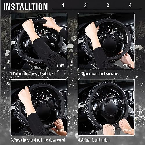 Image of CAR PASS Bling Diamond Leather Steering Wheel Cover, with Bling Sparkly Crystal Glitter Rhinestone Universal Fit 14 inch 1 /2-15 inch Car Wheel Protector Fit for Women Girl SUV,Vans,Sedans,Trucks, Zebra Print