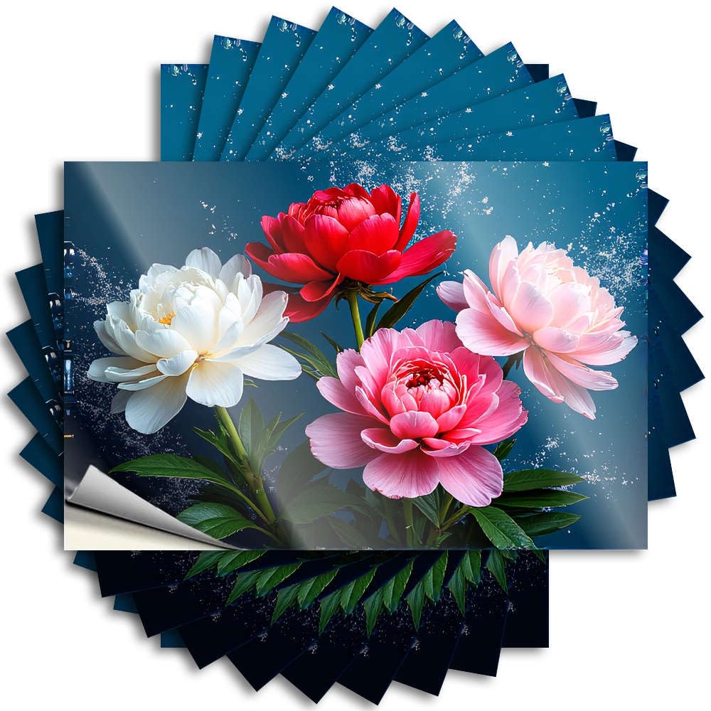 Decals Unique Easy Apply | Four Colorful Peonies in White, Red, Pink, and Light Pink. Western Water Peel and Stick(8X12CM)