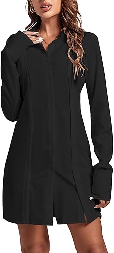 Miniatura 6 de LYANER Minivestido camisero de manga larga con botones y cuello de solapa para mujer