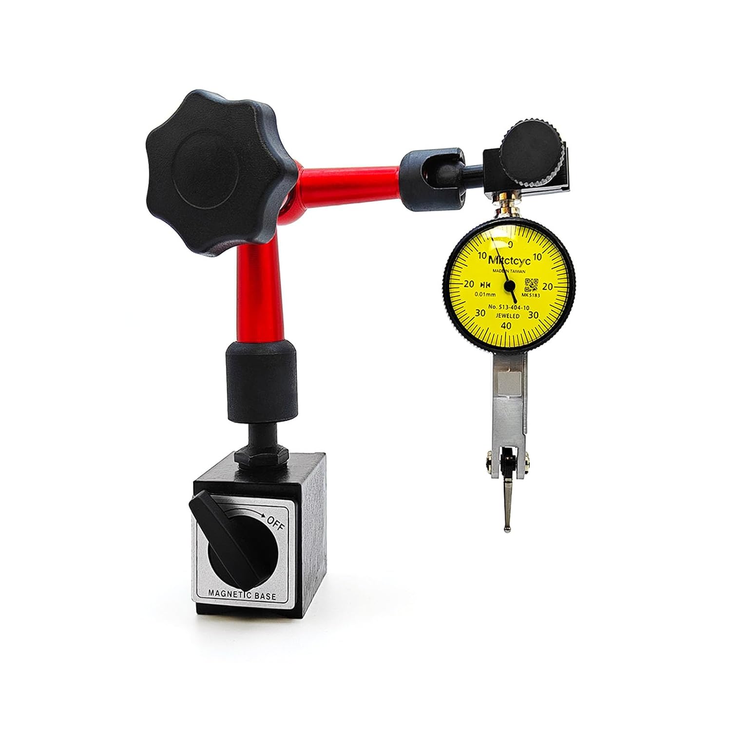 Tools Precision Dial Indicator Accuracy, 0.01mm, with Magnetic Base 200MM Length, 1 Set