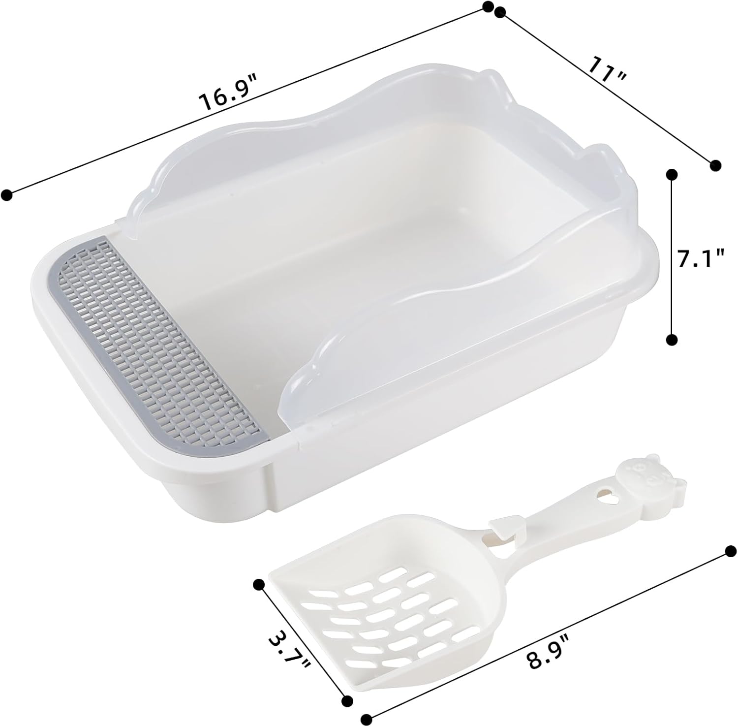 1 Pack Hooded Cat Litter Box with Scoop, Open Top Cat Litter Box with High Sides