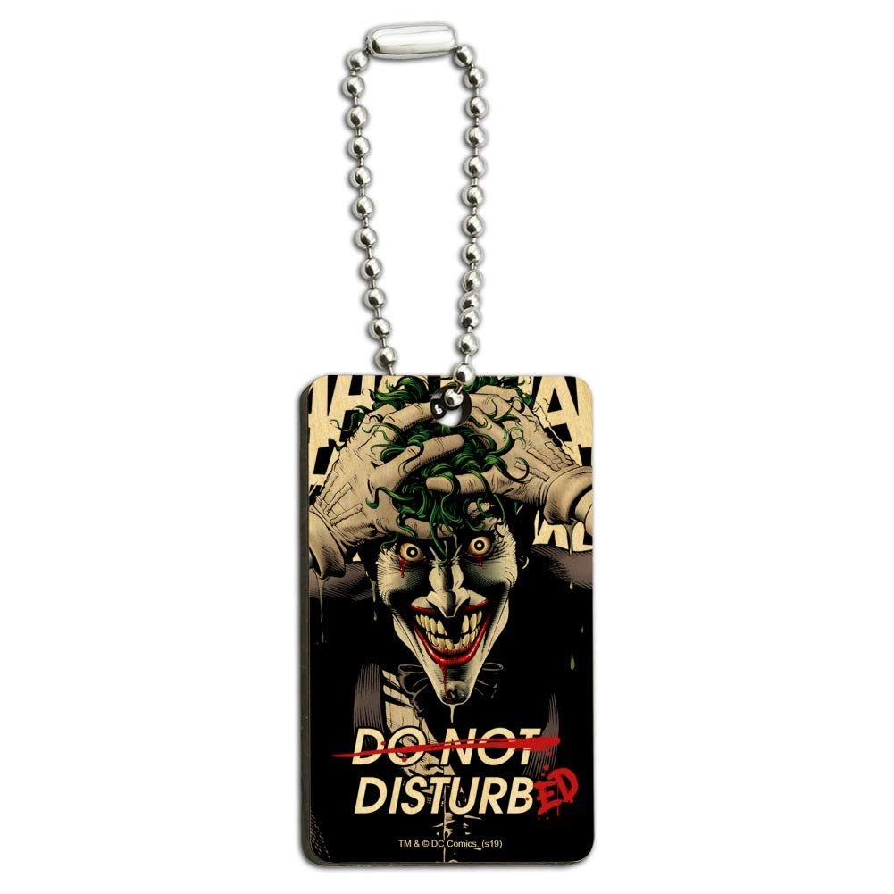 Batman Disturbed Joker Wood Wooden Rectangle Keychain Key Ring, Tan, One Size