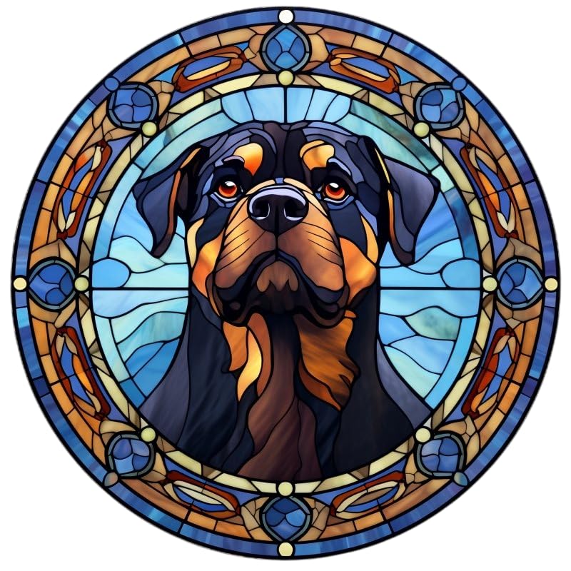 Dog Design Suncatcher, loads of variations and canine breeds, Indoors or Outdoors use, Gift for doggy lovers. 14.5cm across (Rottweiler)