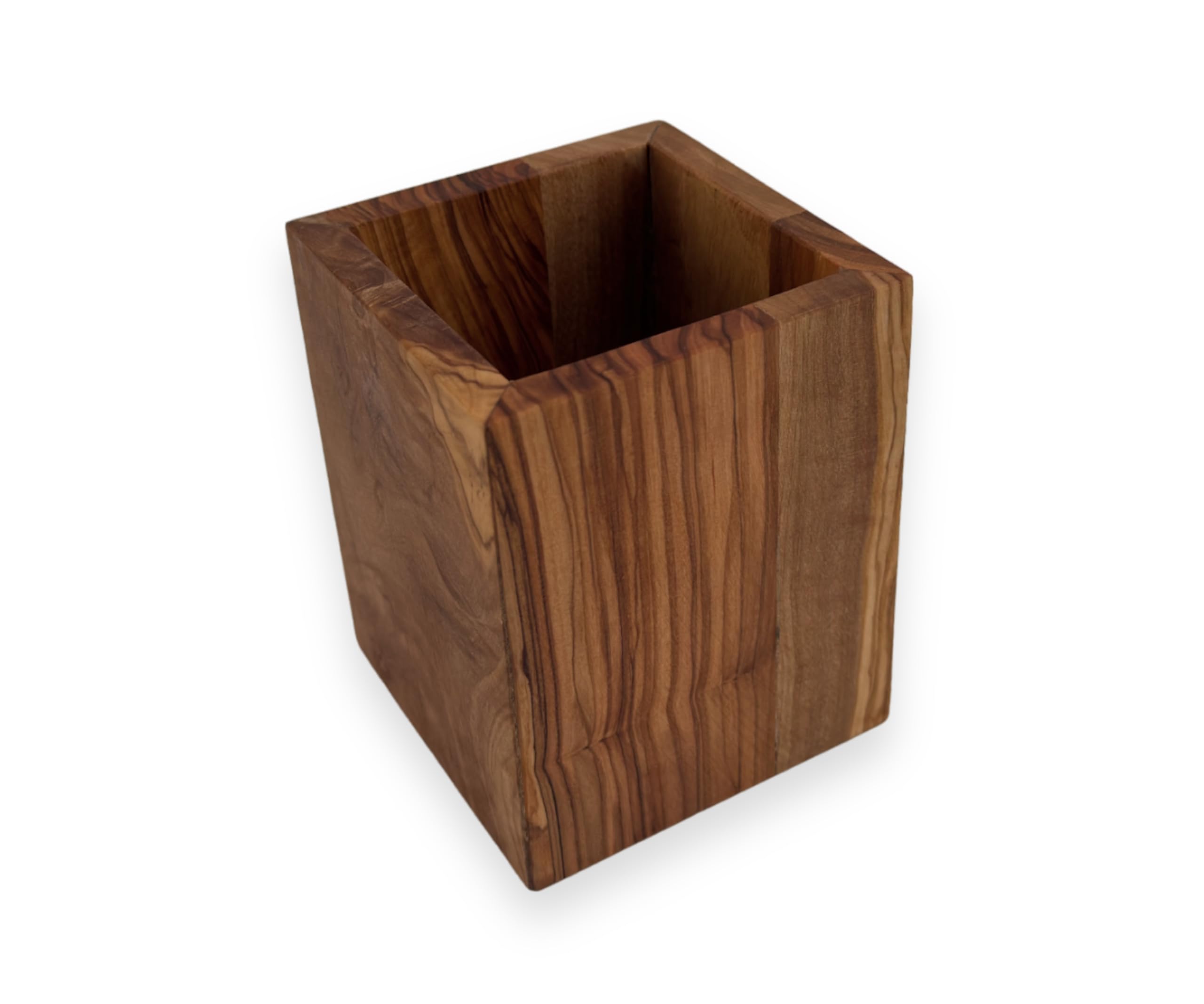 Zettelbox Notitzpapier Halter 9x9cm Olivenholz eckig handgefertigt Stifthalter Becher