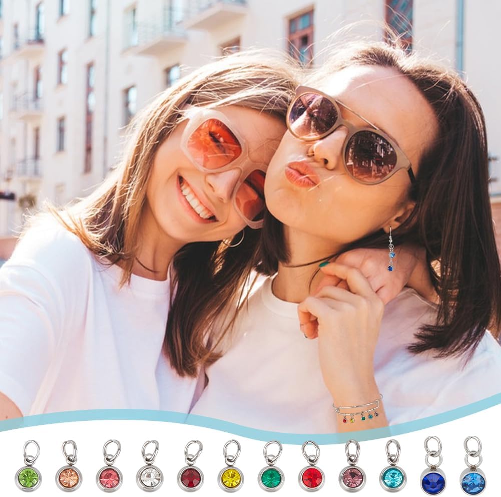 UNICRAFTALE about 48Pcs 12 Colors Crystal Birthstone Pendants 11mm Rhinestone Charms Stainless Steel Crystal Charms with Jump Rings for Bracelet Earrings Necklace Keychain Chokers Jewelry Making ﻿ - Image 6