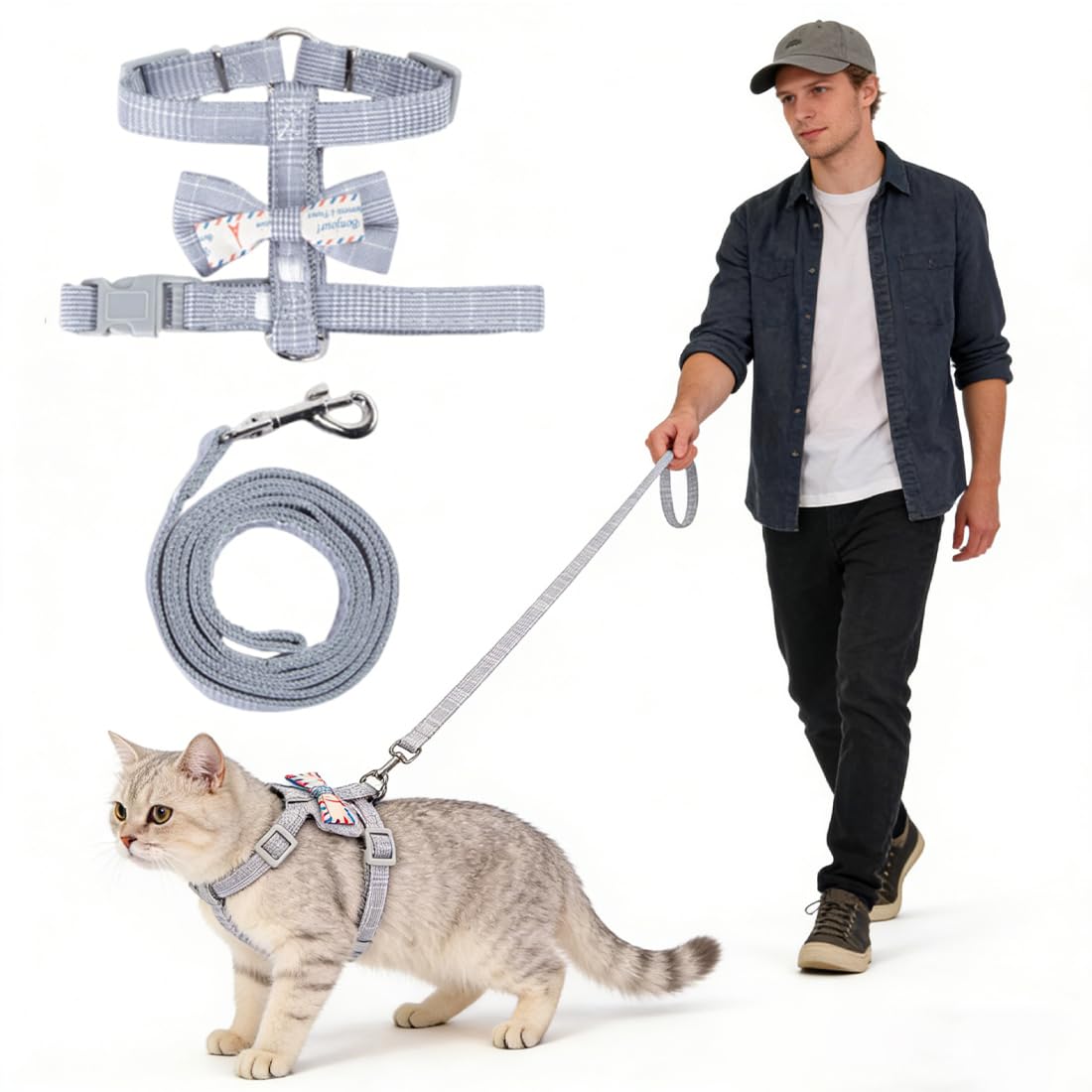 Arnes para Gatos Antiescape con Correa, Chaleco Arnés Gato de Malla Suave y Transpirable, Ajustable, para Caminar y Entrenar, para Gatos Pequeños y Grandes
