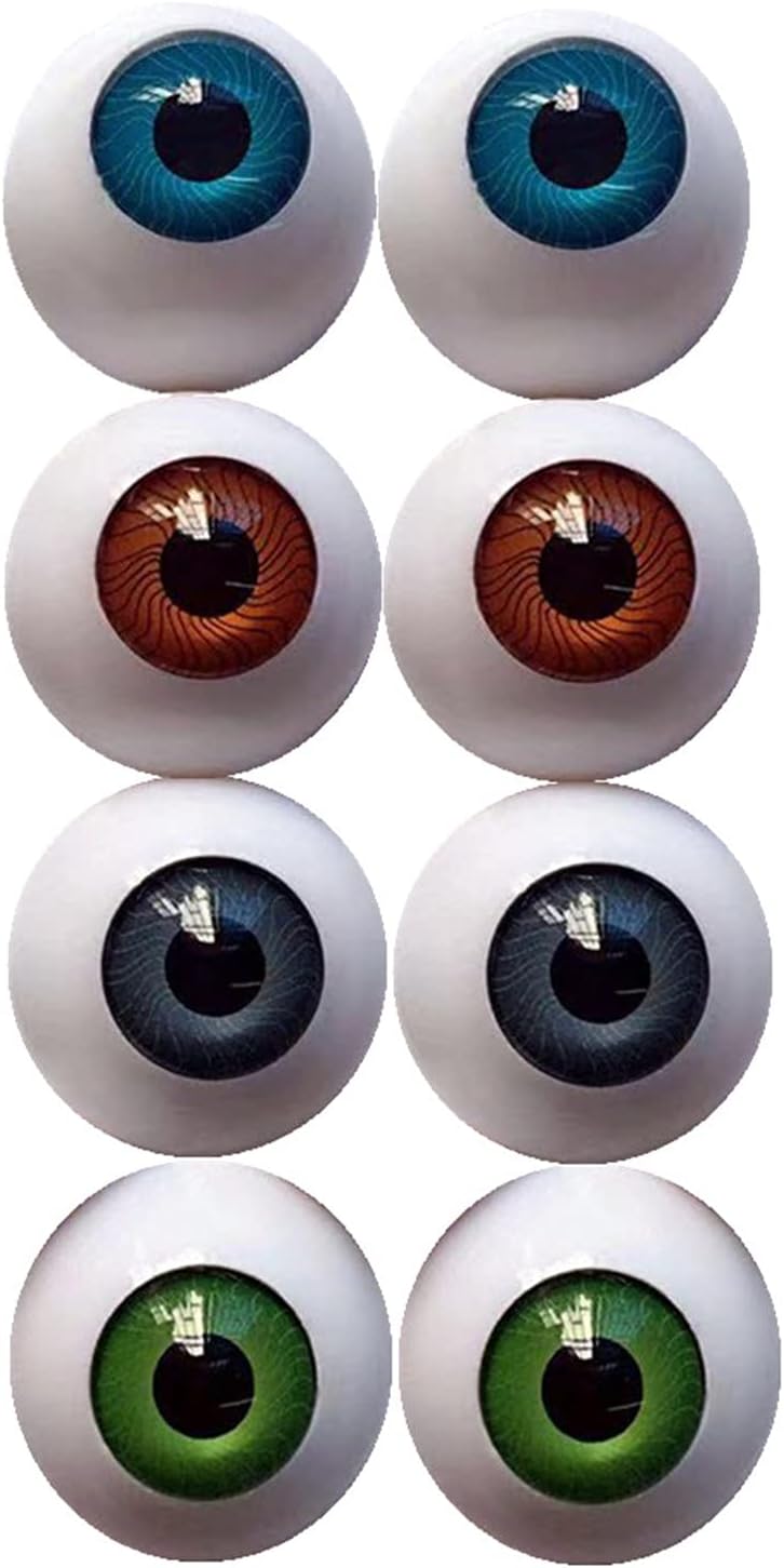 DoubleWood Halloween Eyeballs 4 Pairs of 4 Colors 26mm Half Round Realistic Acrylic Eyes for Halloween Props, Masks, Dolls or Bears Craft Plastic Eyeballs (26mm)