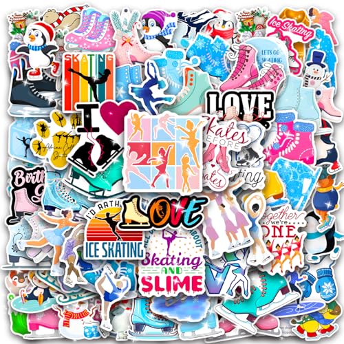 120PCS Figure Skating Stickers，Ice Skating Stickers, Ice Skating Party Favors Decorations Winter Wonderland Party Supplies Winter Snowflake Vinyl Decals for Water Bottle, Laptop, Phone, Skateboard