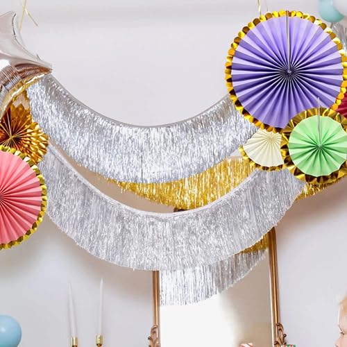 Lilf Premium Shining Silver Streamers For Party Decorations -4 Layers Thick, 2 Pack | Foil Metallic Tinsel Party Fringe Tassel Garland For Wedding Birthday Decoration Home Wall Hanging Decor #TOP28
