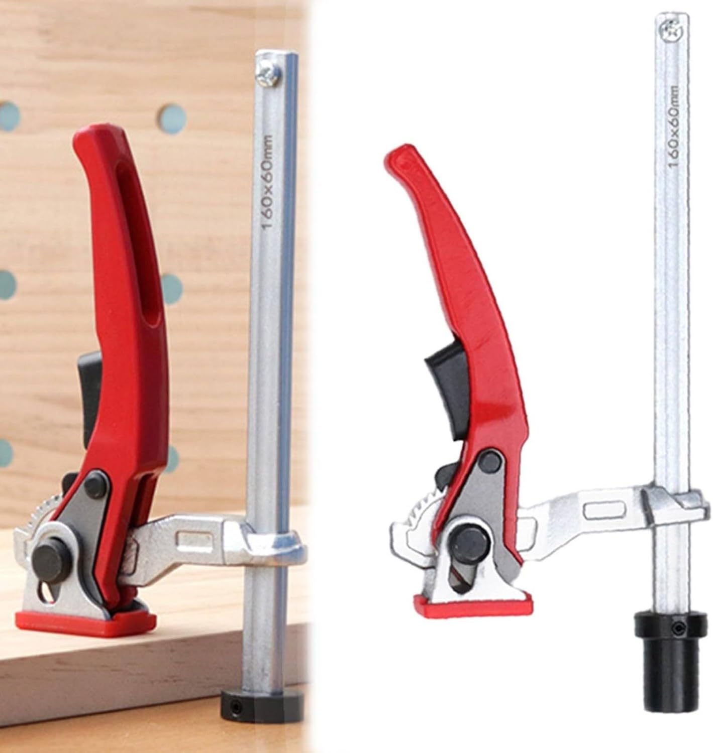 2 Pieces Quick Release Clamp Heavy Duty Ratcheting Clamp Non-Marring Pads Clamping Device for Woodworkers, Carpenters, 19MM