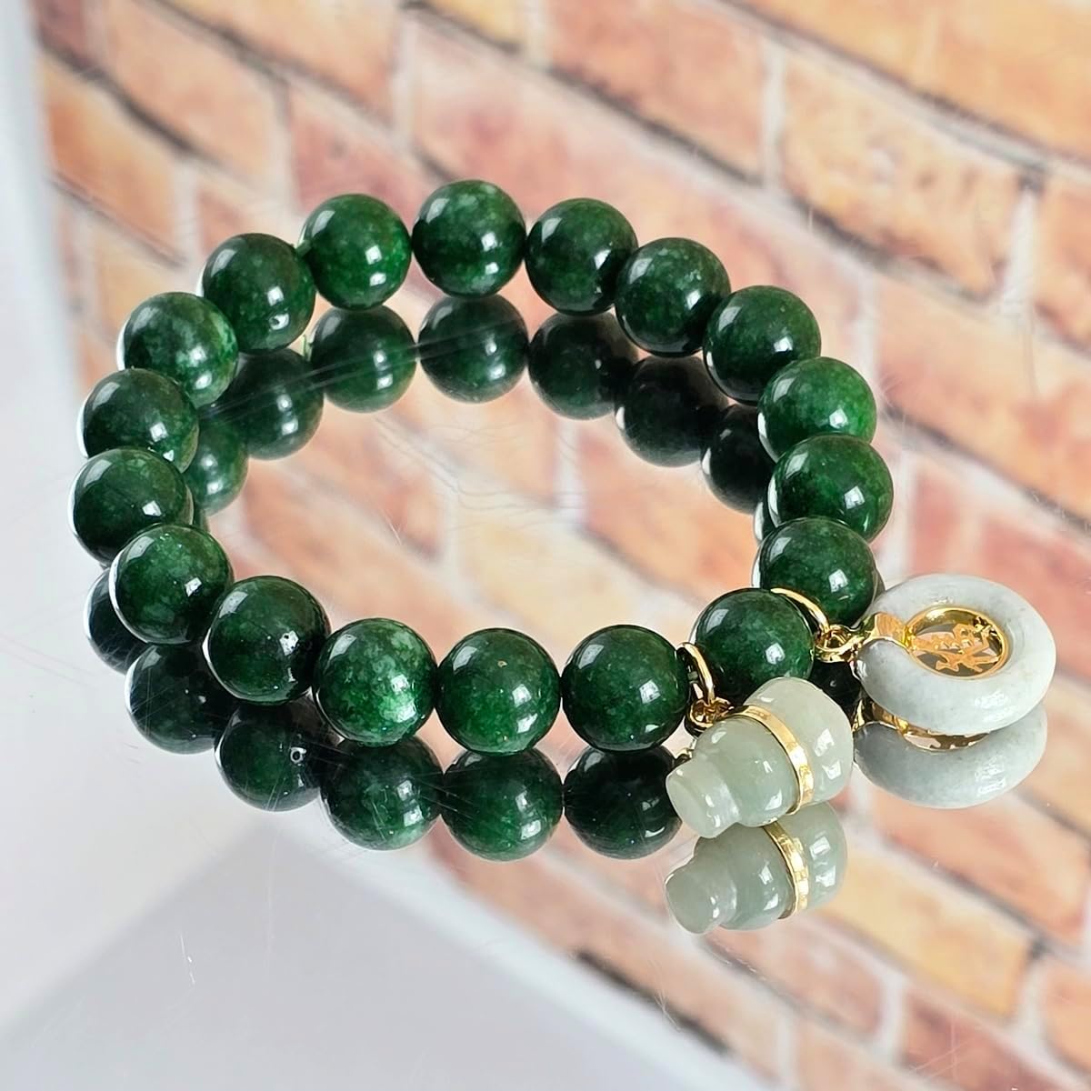 Feng Shui Jade Bracelet for Women – Natural 10.30mm Beads with Lucky Gourd & Coin Charms – Attract Wealth, Health & Protection Energy - Image 6
