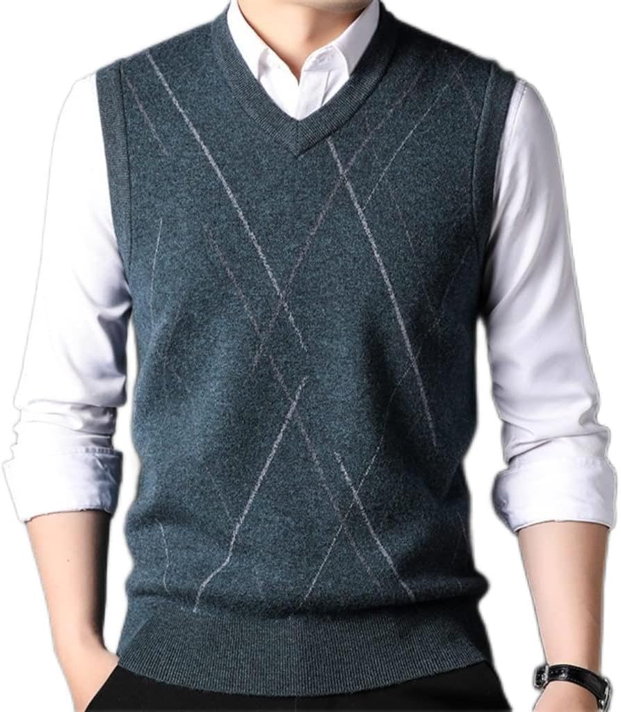 Wool Men's Autumn and Winter V-neck Sleeveless Waistcoat Vest Casual Loose Large Size Pullover Knitwear Sweater