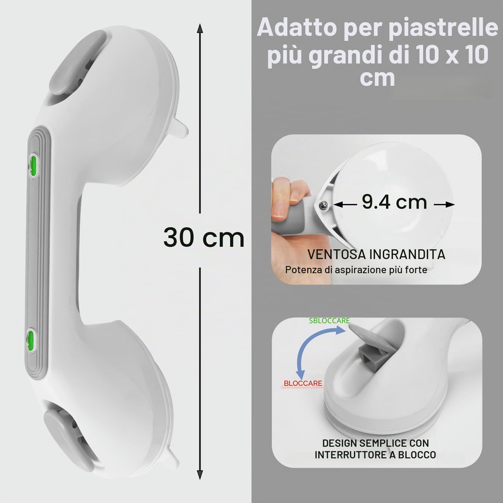 Newthinking maniglie ventosa da bagno 30cm, doccia anziani maniglia ventosa con Indicatore, maniglione ventosa bagno per Anziani disabili, 2 pezzi