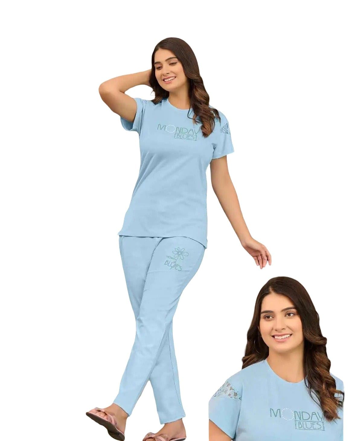 LUVIT Platinum Women's Tencel Night Wear Set, Short Sleeve Top with Pants, Size M-image-38