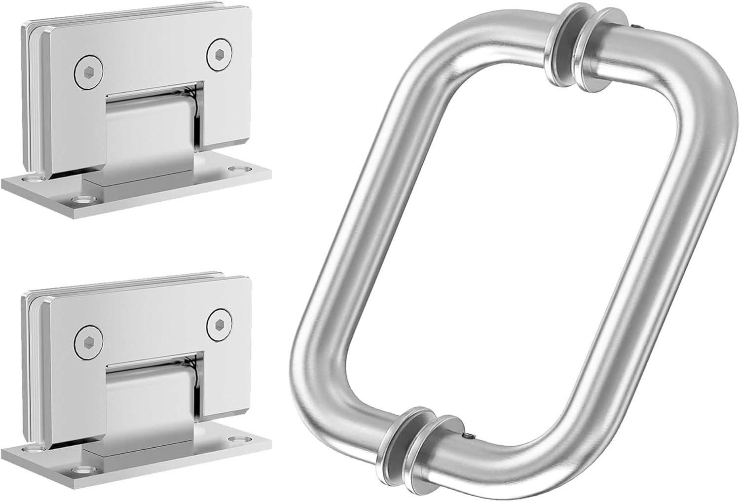 Shower Door Hardware Kit for Swing Shower Door，Brushed Nickel Glass Door Hardware Accessorie for 5/16"-3/8"（8mm-10mm） Tempered Glass，Including Shower Door Hinges and Door Handle