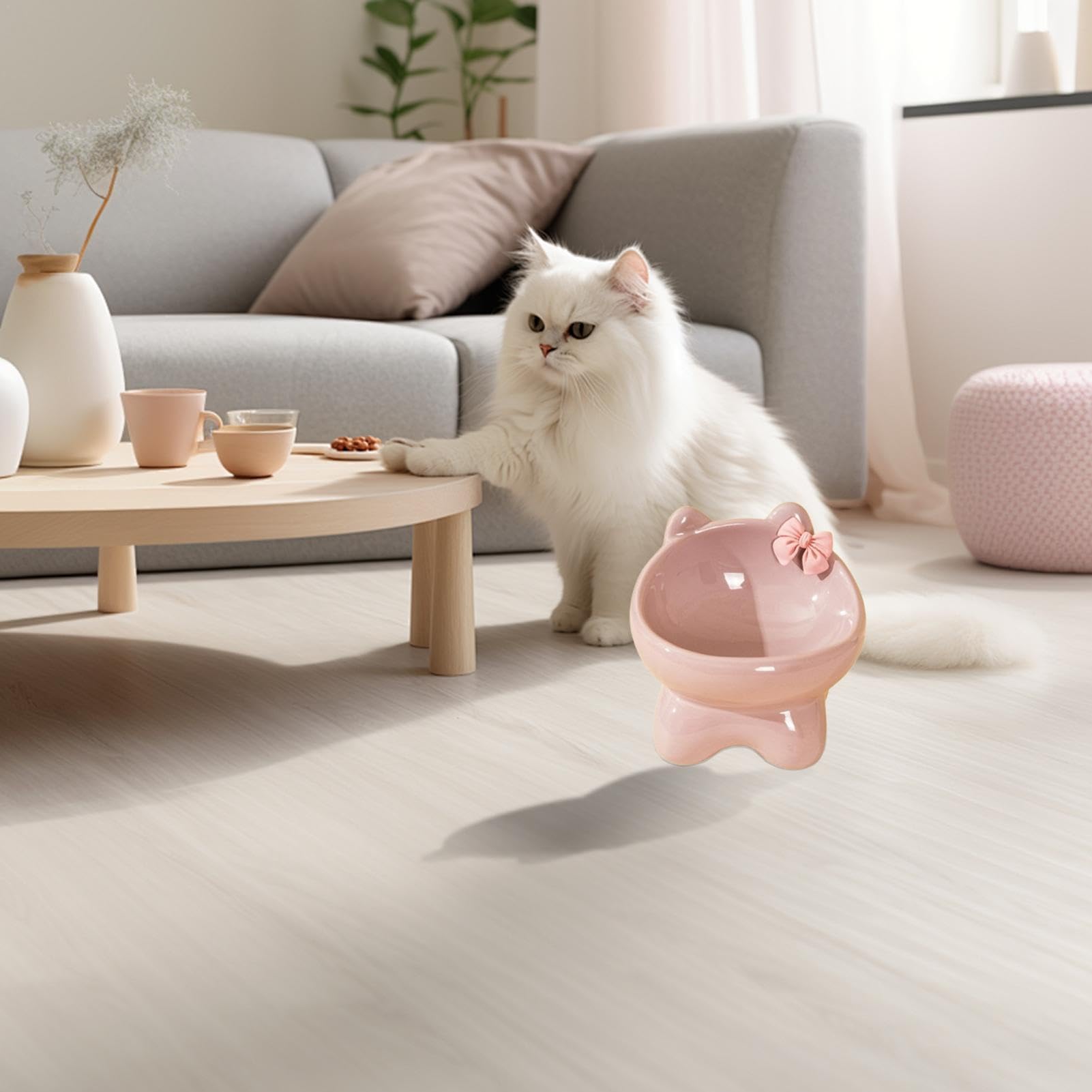 Misy dla zwierząt, Podwyższona ceramiczna miska dla kota, pochylona, ​​wysoka do karmienia psów, szczelny podajnik karmy kotów domowych i małych kociąt(Lavender)