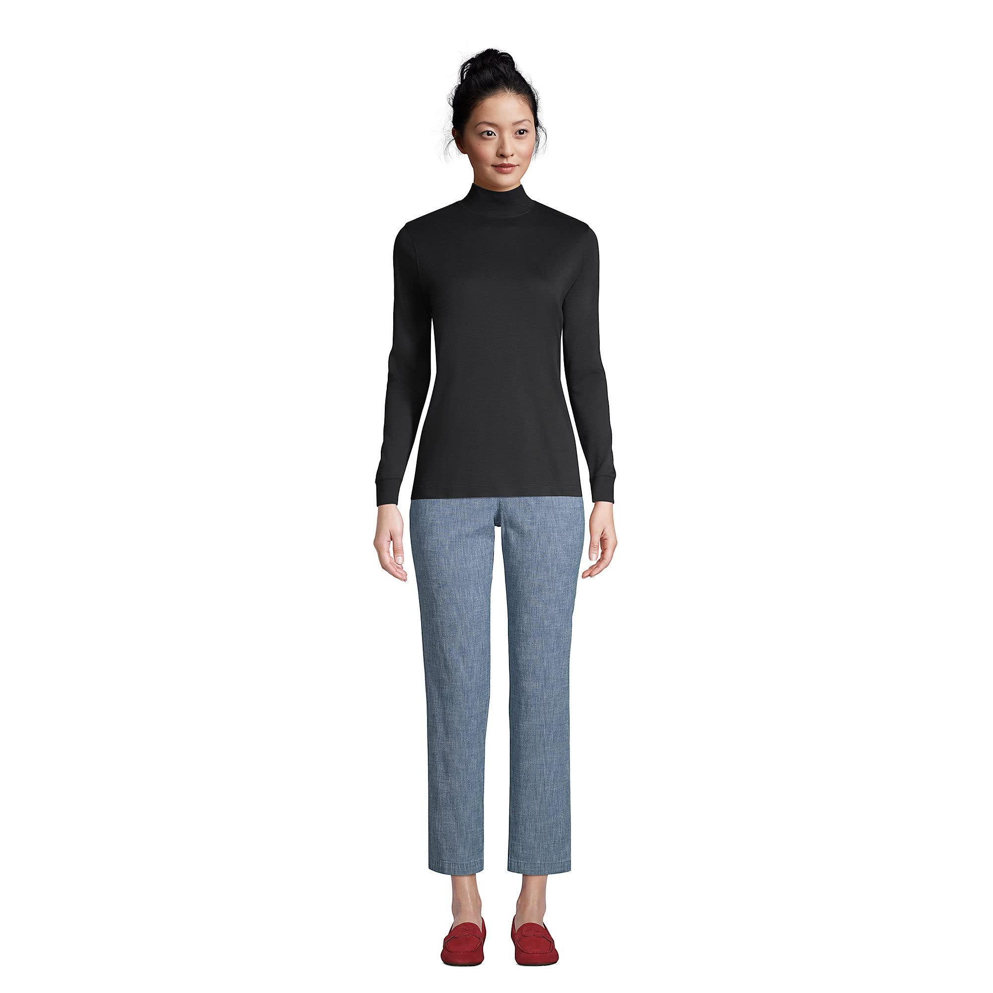 Lands' End Women's Relaxed Cotton Long Sleeve Mock Turtleneck Shirt