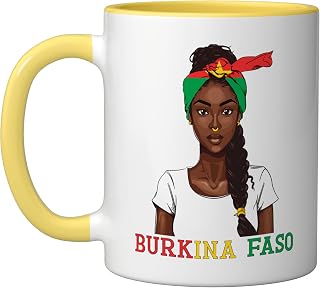 Burkinabe Flag Souvenirs Products Woman Burkina Faso Ceramic Mug, Yellow/White