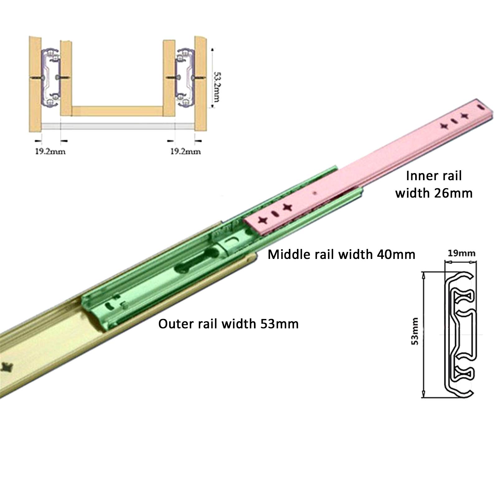 1 Paio Guide per Cassetti per Carichi Pesanti con Cuscinetti a Sfera,Guide a Estrazione Totale,Carico 120kg,per Cassette Degli Attrezzi,Industriale,Veicoli,Scarpiera (12in/300mm)