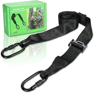 Huntury Lineman's Belt for Hunting: One-Hand Adjustable Tree Climbing Strap & Tether for Stands, Sticks & Harnesses (9ft Max)