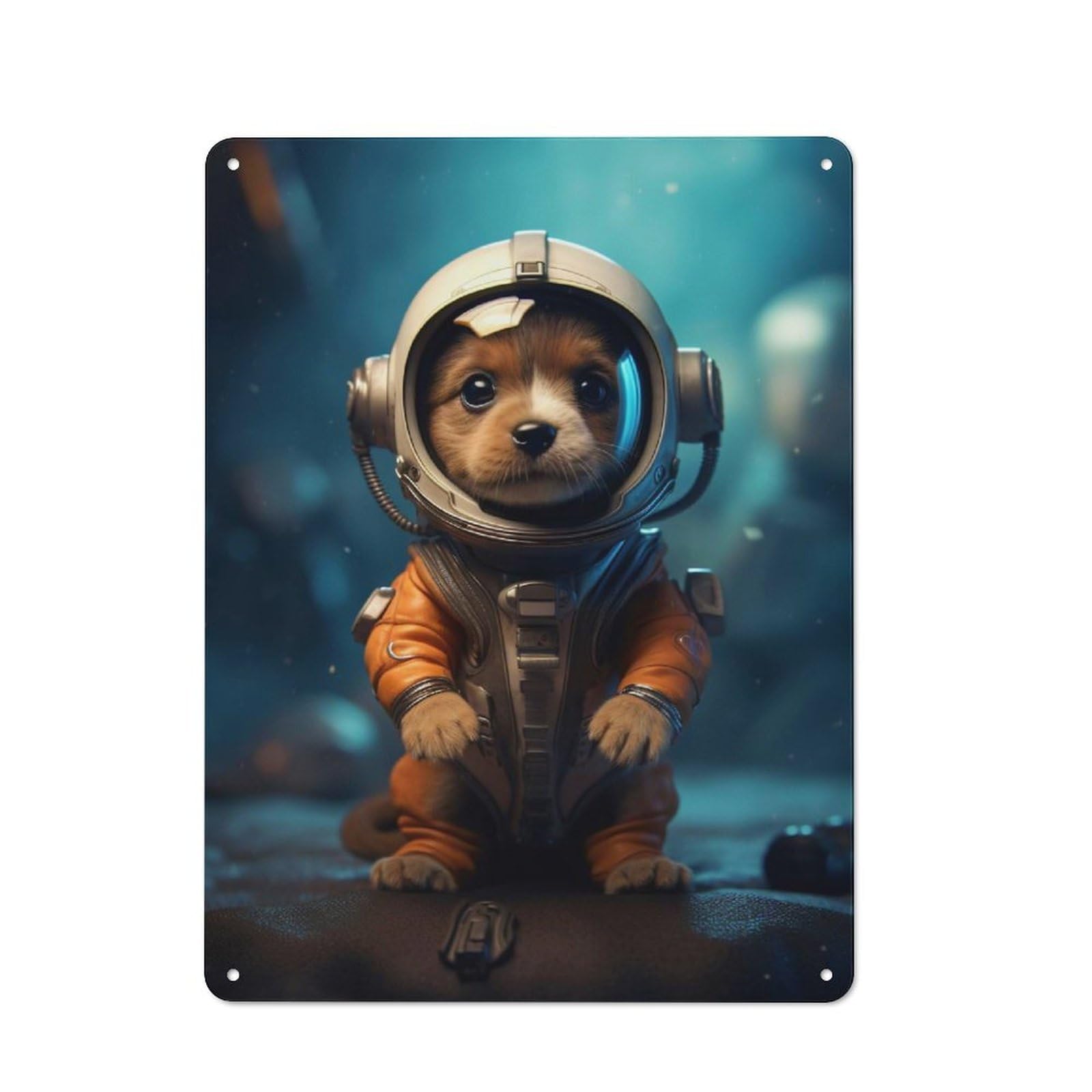 Junmoney Puppy Astronaut Rustic Tin Sign 40X30cm For Man Cave Or Games Room, A Decorative Gift For A Newly Furnished Man Cave And Games Room