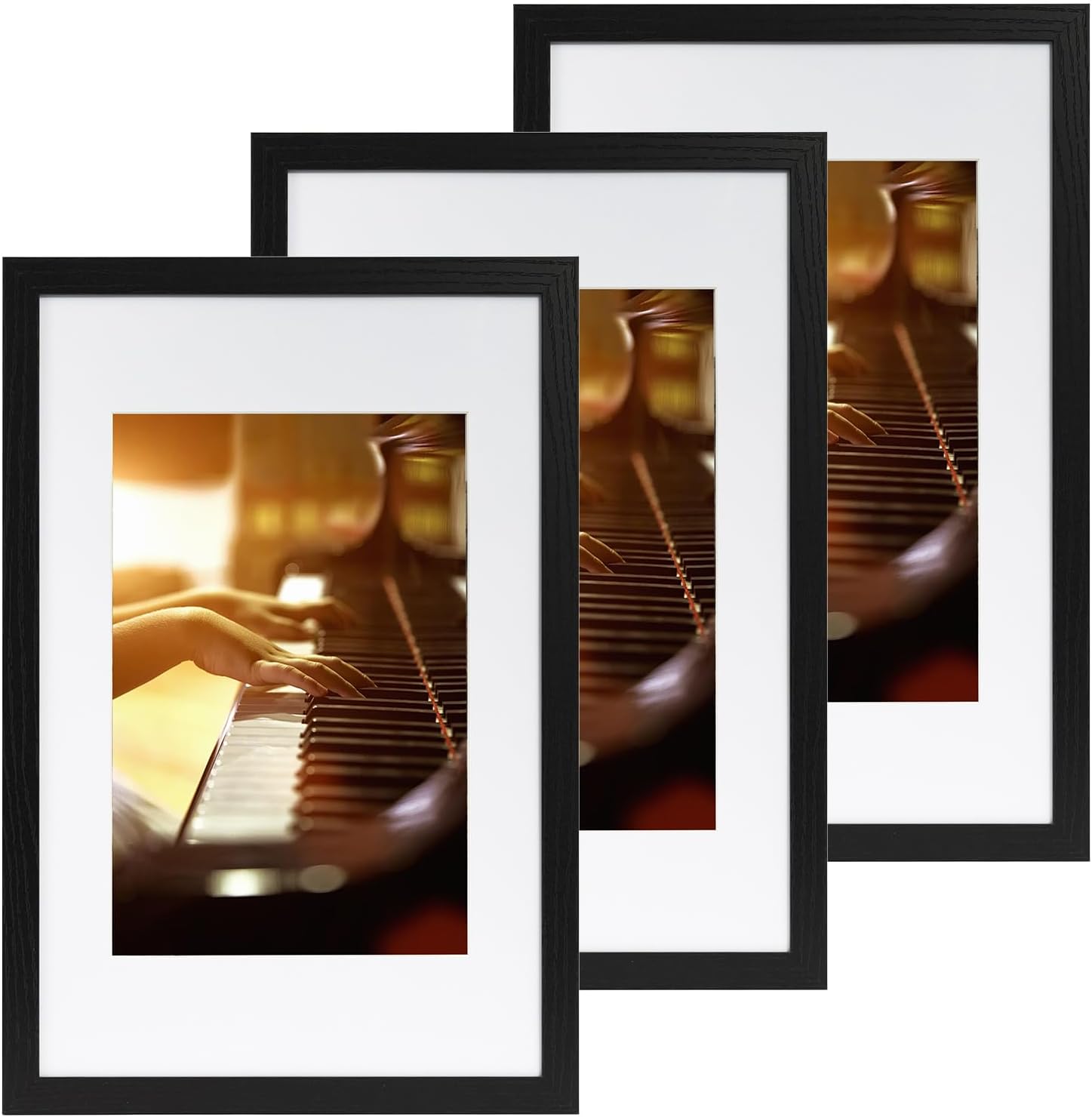 12x16 Picture Frame Set of 3, Photo Frame Display 9x12 Pictures with Mat or 12x16 without Mat, Hang on the Wall, Brown
