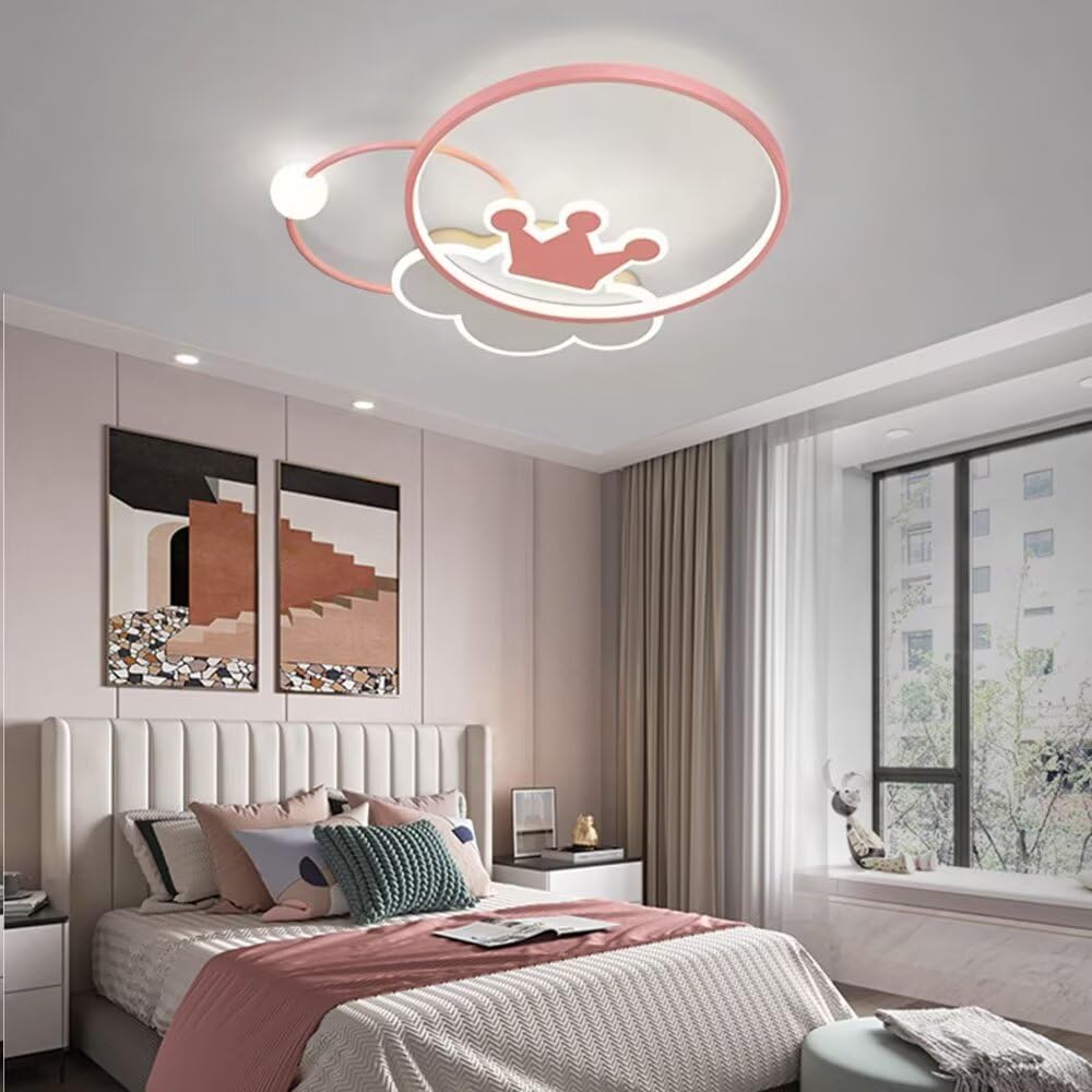 Lámpara de techo LED con forma de nube y corona rosa creativa, lámpara de techo de fantasía para habitación infantil, lámpara de araña para dormitorio de niñas, atenuación continua, 38 W