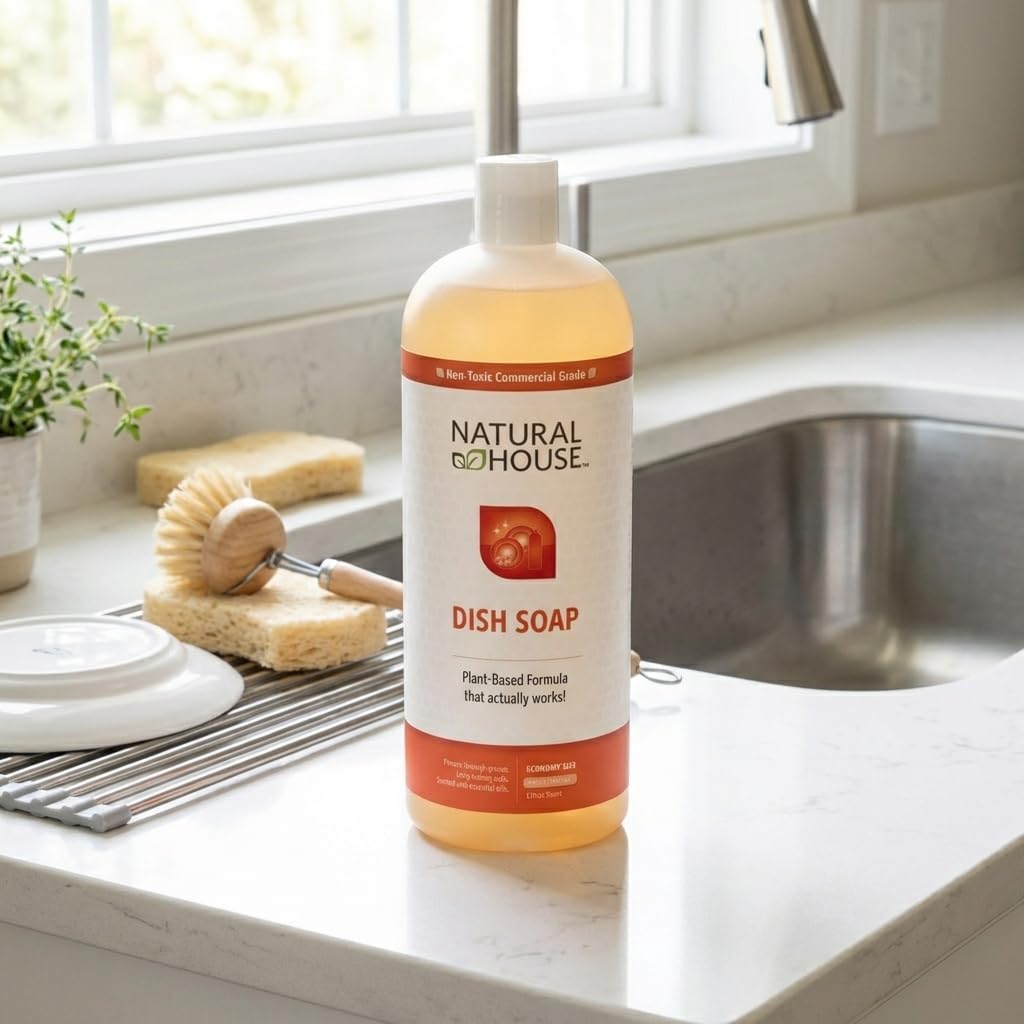 Natural House Scrubby - Probiotic Hand Dish Soap - Cuts Grease - Plant-Based Formula - Gentle on Hands - Citrus Scent - 128 oz