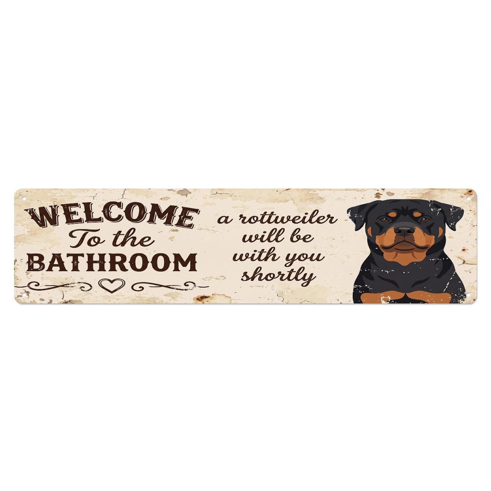 Vintage WELCOME To The BATHROOM Rottweiler Metal Tin Sign