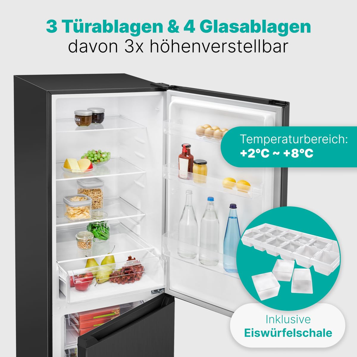 Bomann, Frigorífico y Congelador 315L KG7357-Negro, Frigorífico 219L, Congelador 4 Estrellas 96L, Iluminación LED, Control de Temperatura, Diseño Moderno, Puerta Reversible, Ideal para Familias