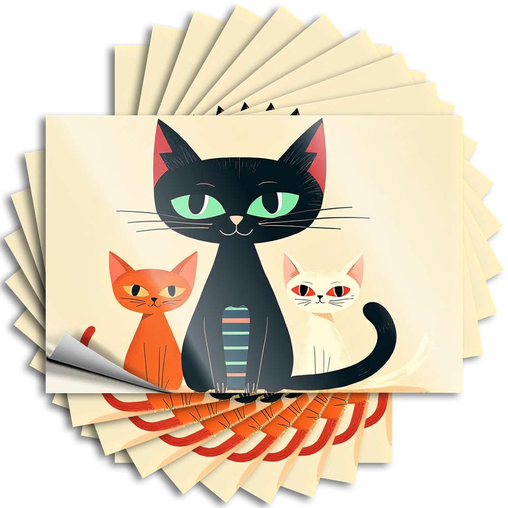 Heavy Decal Aesthetic Decals, Love Cute Pattern Design for Science Notebook | Water Removable Vinyl Three Cats Sitting Together(12X18CM)