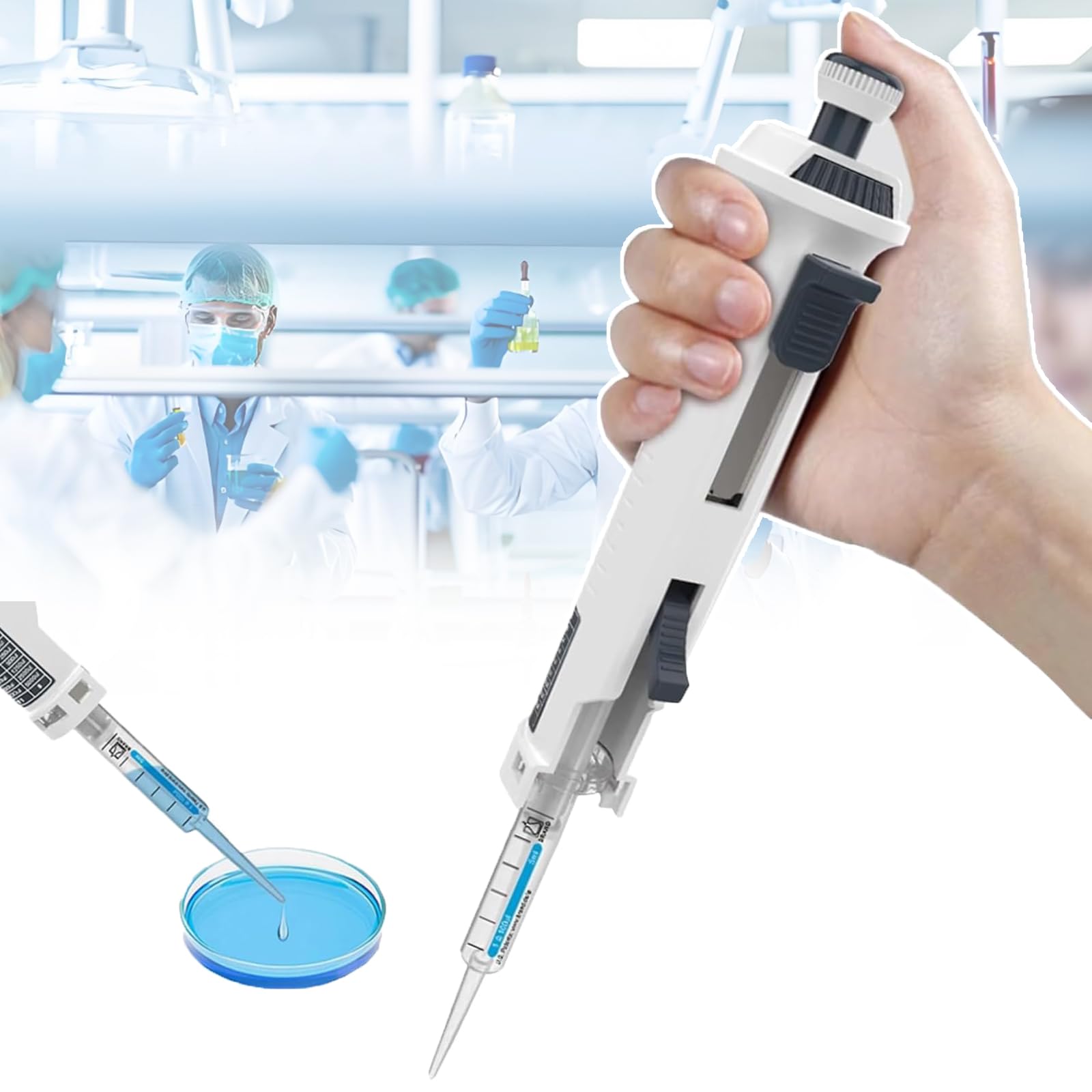 COYEUX Pipeta monocanal, micropipeta de dispensación Continua, Rango de medición de 0,5-50 ml, Puntas de pipeta de 5 ml, Ajustable en 5 Posiciones, para investigación biológica de Laboratorio