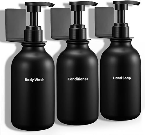 Dispensador de champú y acondicionador, dispensador de jabón sin taladro, montaje en pared con etiquetas impermeables, dispensadores de gel corporal
