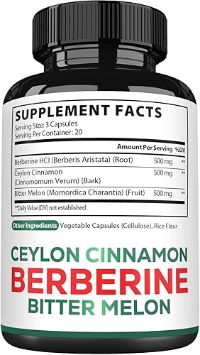 Miniatura 7 de Suplemento de berberina de 1500 mg con corteza de canela de Ceilán orgánica y melón amargo - Fórmula especial 3 en 1 para el sistema inmunológico,