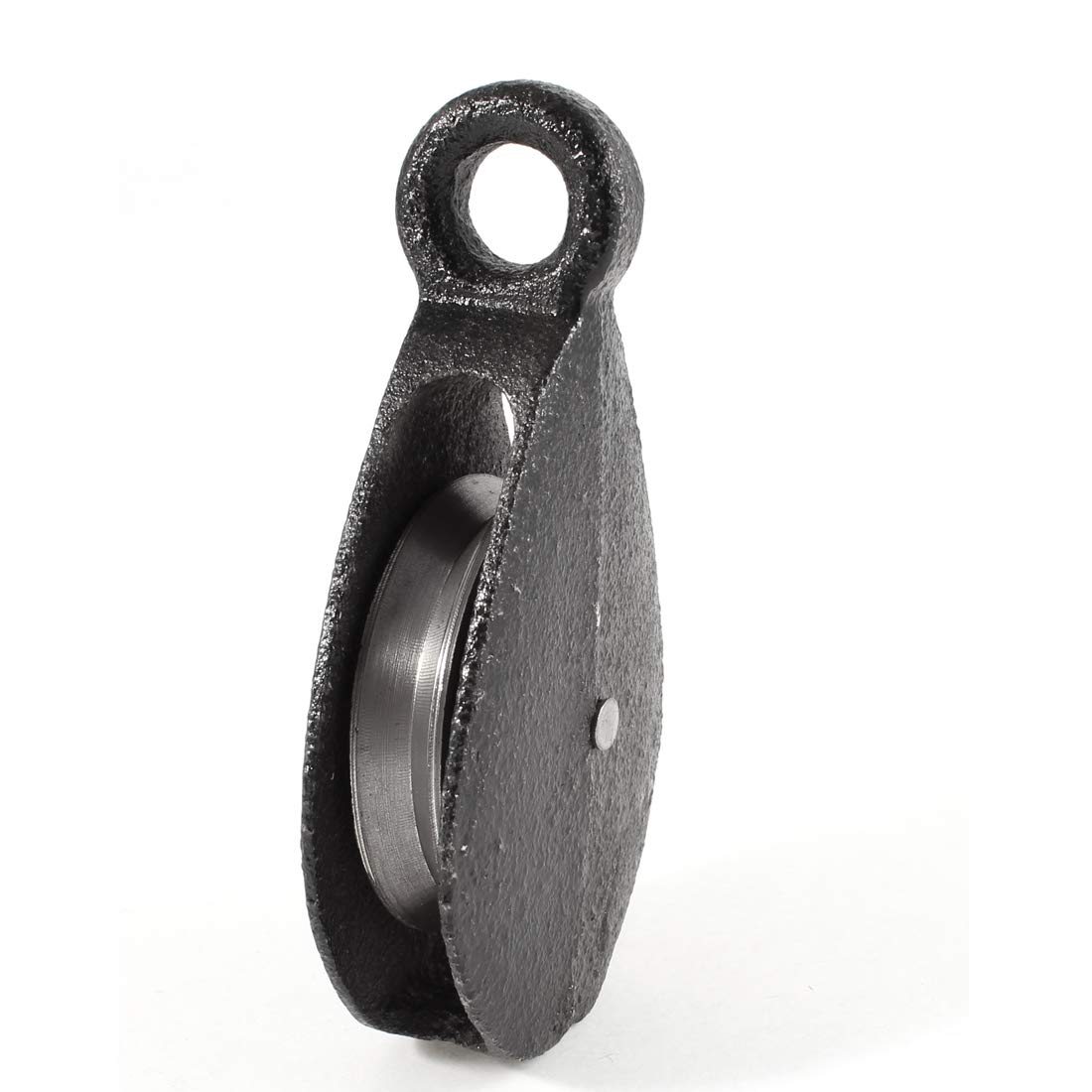 Aexit Metal Lifting Material handling Tackle 75Kg 0.075T Swivel Hook Single Groove Pulley Black Model:17as44qo360