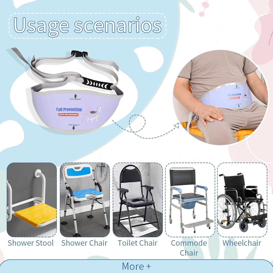 Cintura antiscivolo per sedia da doccia per anziani, cinghia universale con fibbia per panca da bagno, forniture per assistenza infermieristica per pazienti disabili, prevenzione delle cadute