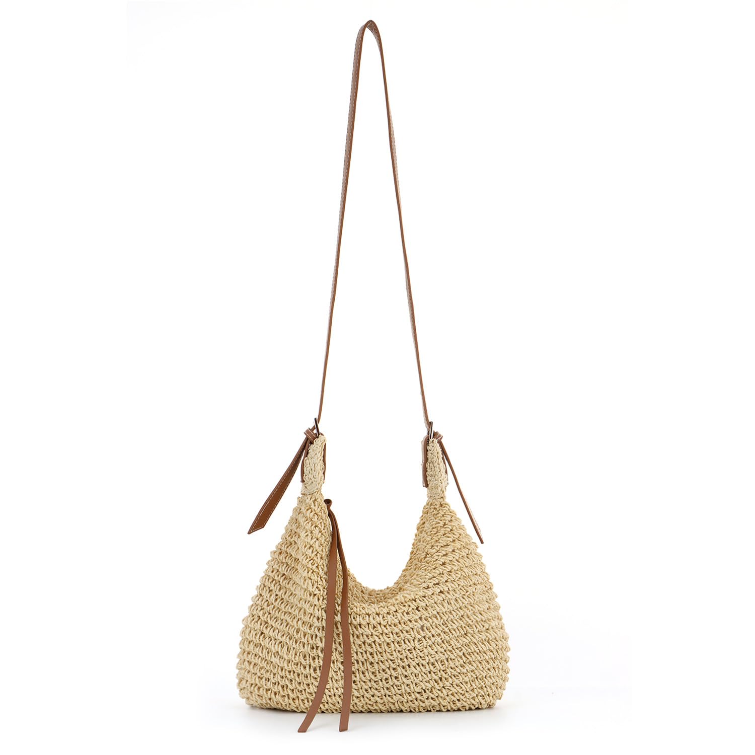 EVEOUT Sac bandoulière en Paille pour Femme Boho Sac d'été Léger en Raphia Tissé avec Sangle Réglable pour Plage Vacances(Beige)