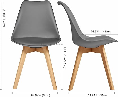 Miniatura 3 de CangLong Mid Century Modern DSW - Silla auxiliar con patas de madera para cocina, sala de estar, comedor, juego de 2, color gris