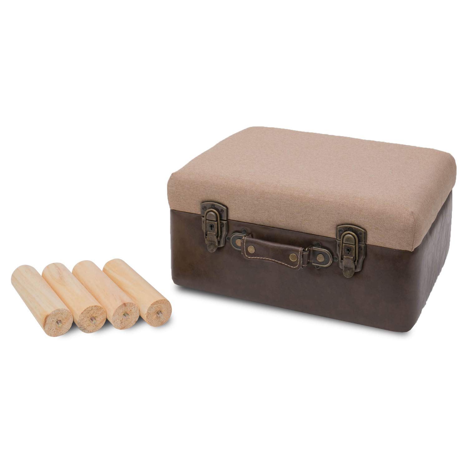 HMF Tabouret vintage avec espace de rangement en bois - 40 x 32 x 39 cm - Marron - Classique