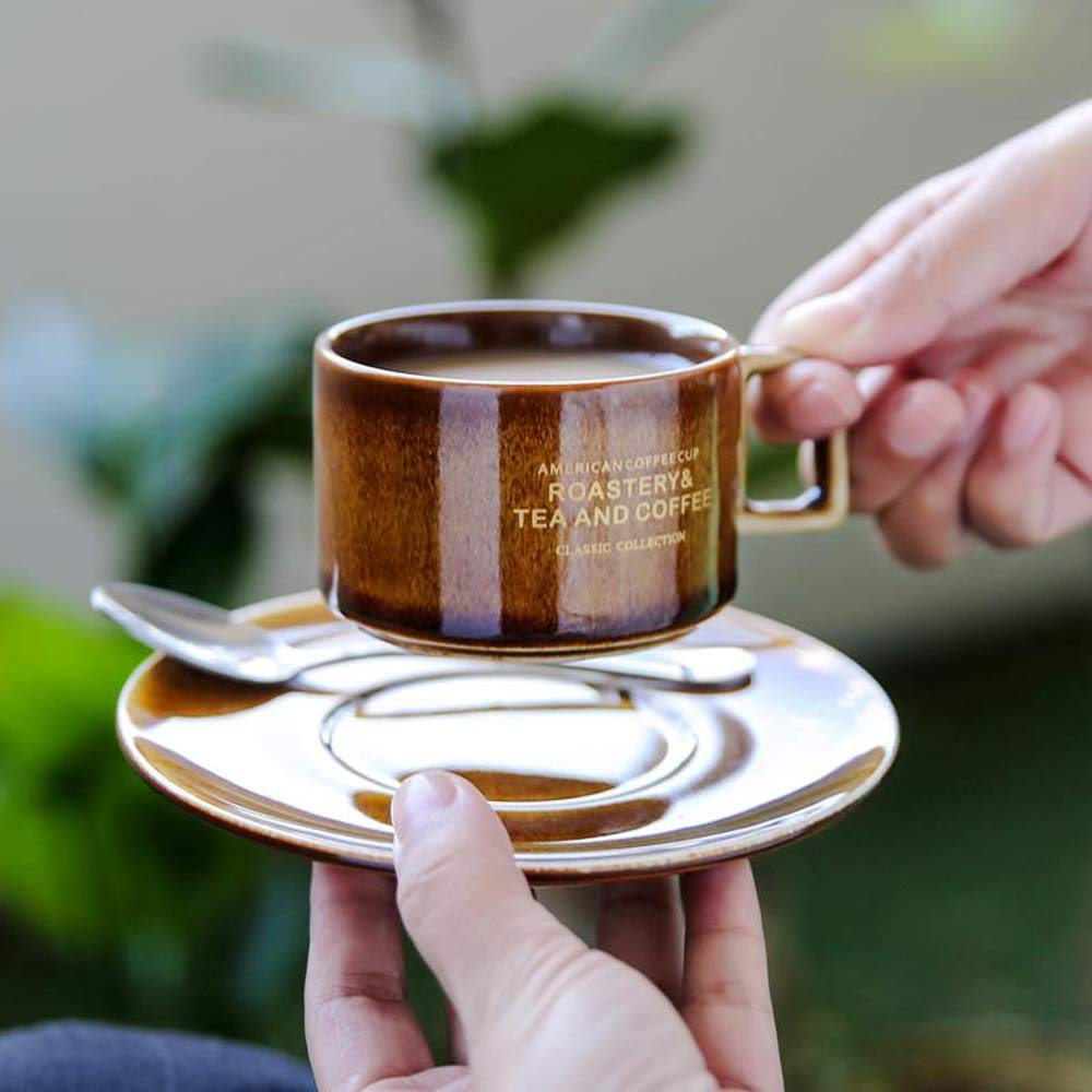 GJCQZQ Reusable Ceramic 110ml Coffee Cup and Saucer Set, 3.71oz Japanese  Style Smooth Espresso Cups