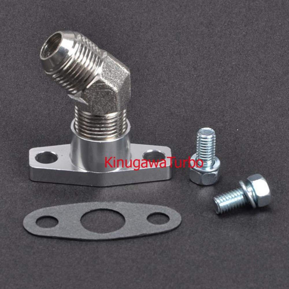 Turbo Oil Return Flange Kit with 45 Deg 10AN Fitting Compatible With Garrett GT25 GT28 38mm