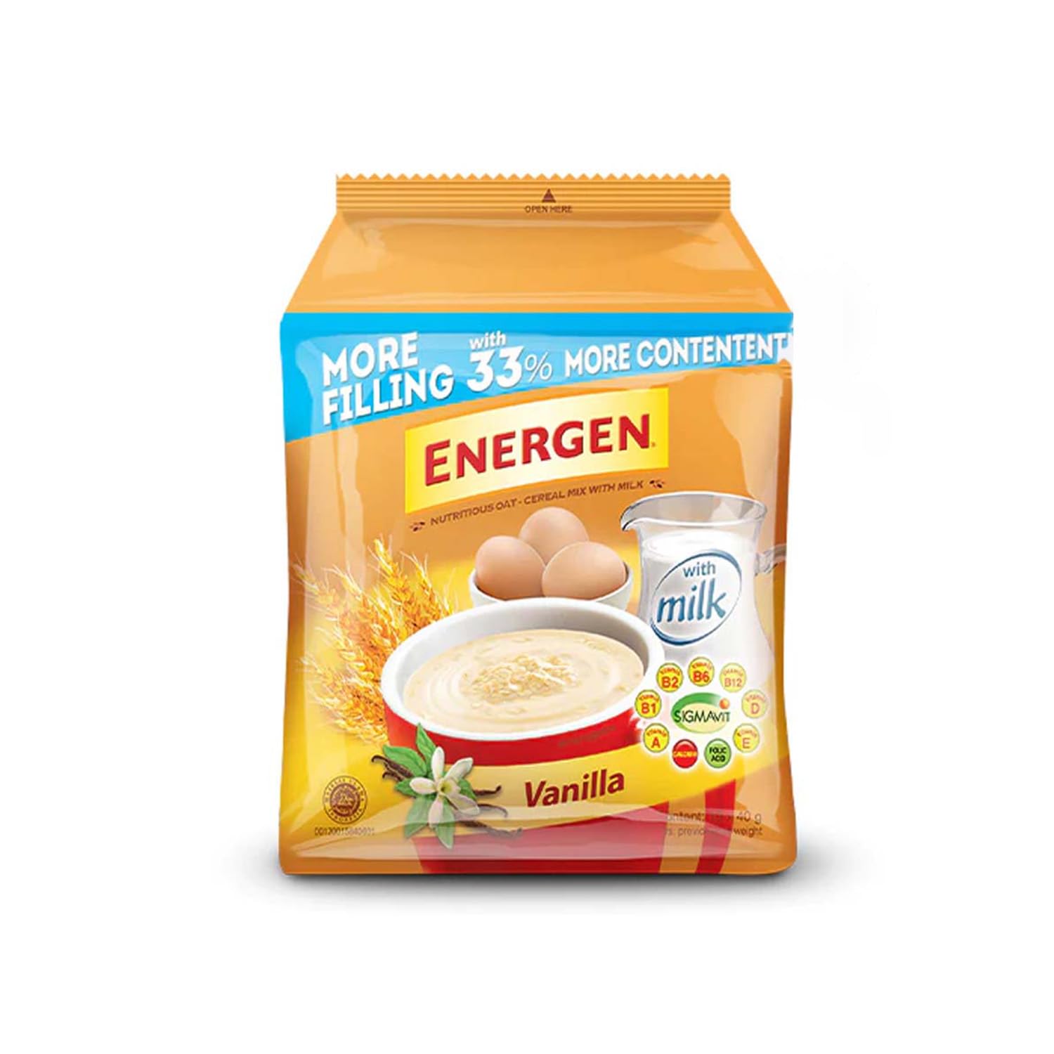 Energen Vanilla Cereal Drink Pouch 40g – Pack of 10, Instant Nutritious Breakfast