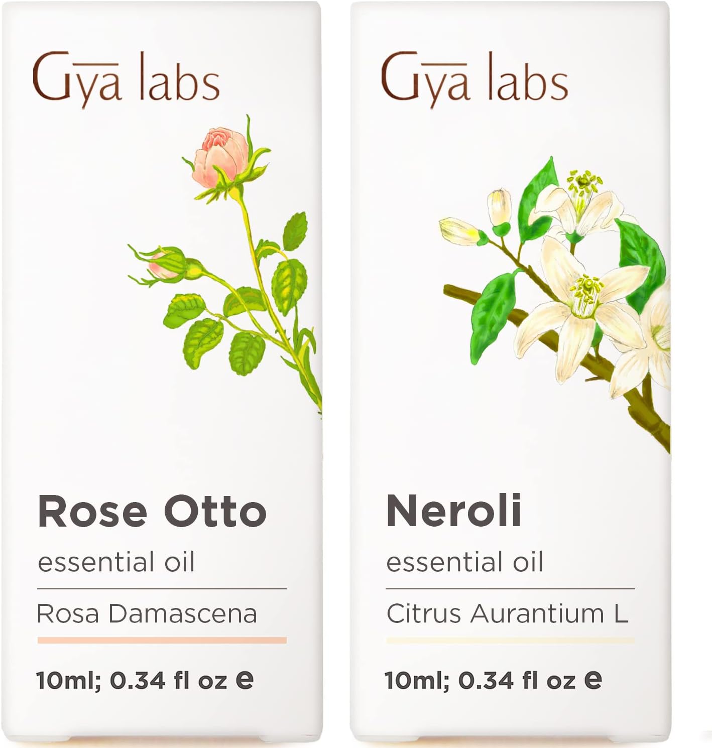 Rose Essential Oils for Skin Use & Neroli Essential Oil for Diffuser Set - Aromatherapy Grade Essential Oils Set - 2x0.34 fl oz - Gya Labs